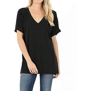 Nadine West: Zenana Rolled Short-Sleeve Vneck T-Shirt
